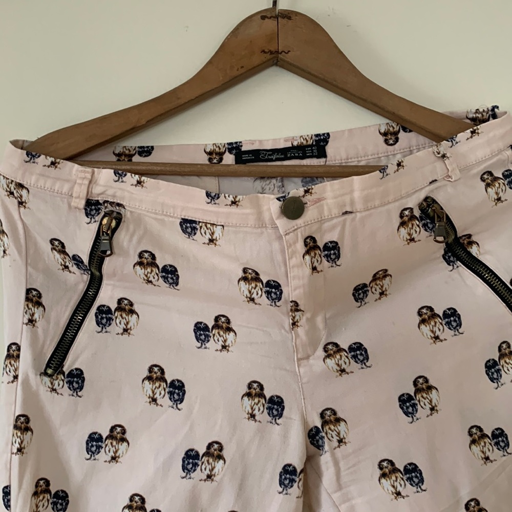 ZARA Trafaluc Blush Pink Owl Pants Size 10 Cotton Blend